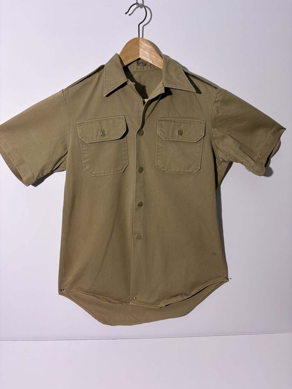 Vintage US Army Utility Shirt Sz Small Khaki Military Short Sleeve Button Up